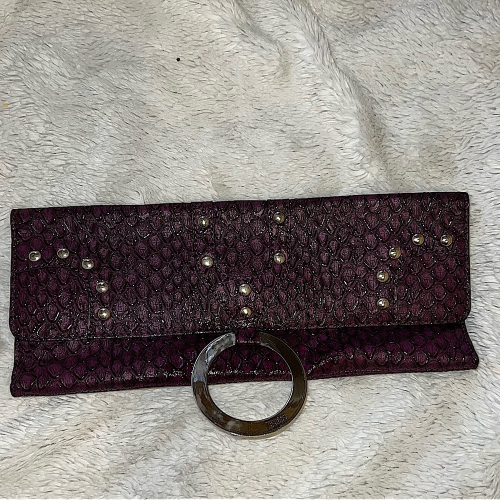 GUESS Leather Purple Snake Skin Envelope Clutch Purse Y2K